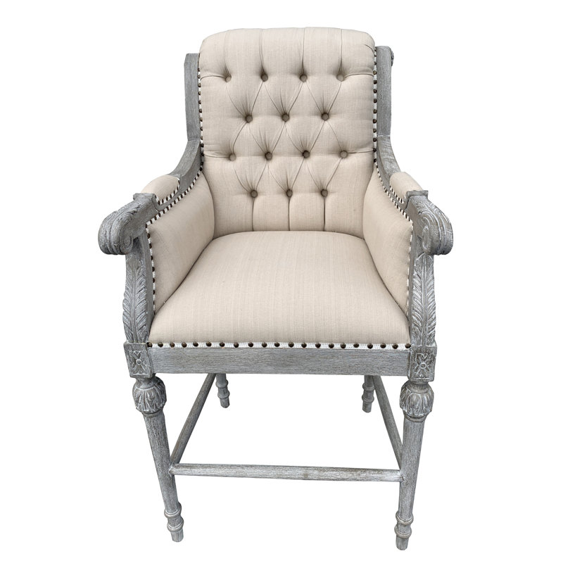 Upholstered Counter Stool with Solid Wood Frame