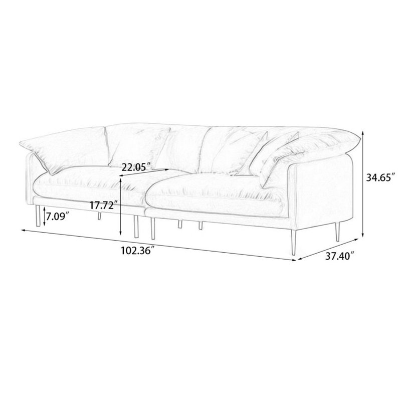 Canapé modulaire bleu en polyester, H 34,65 po x l 102,36 po x P 37,4 po, Bleu