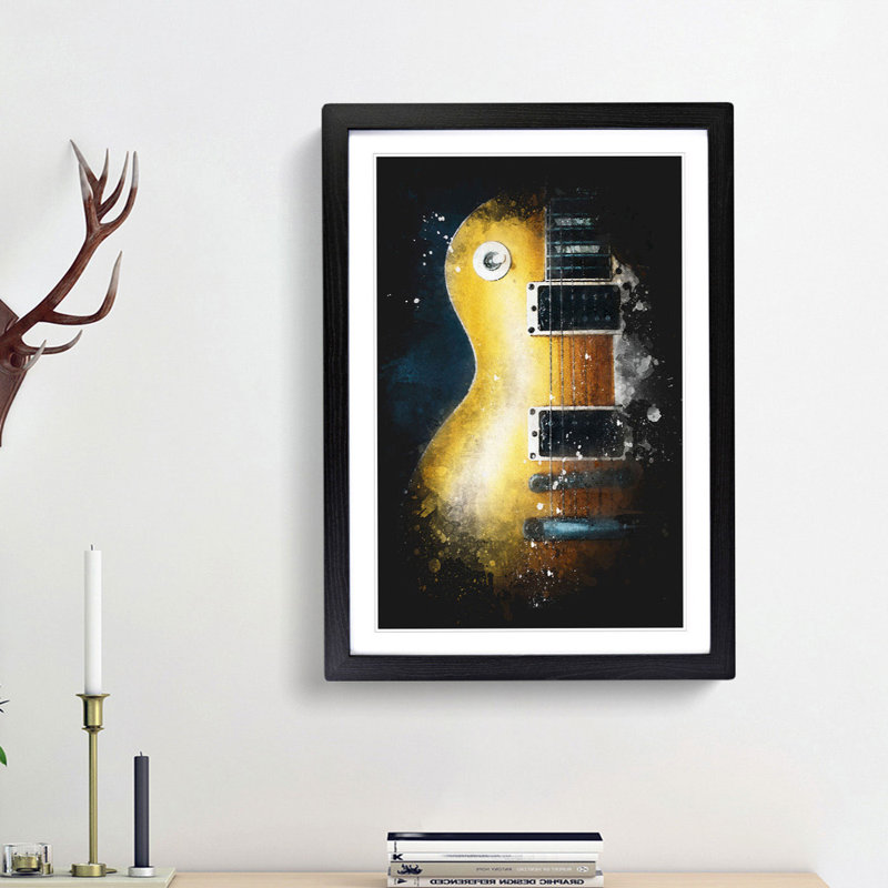 'Aged Electric Guitar' - Picture Frame Graphic Art Print, Black Framed, 87cm H x 62cm W x 2cm D