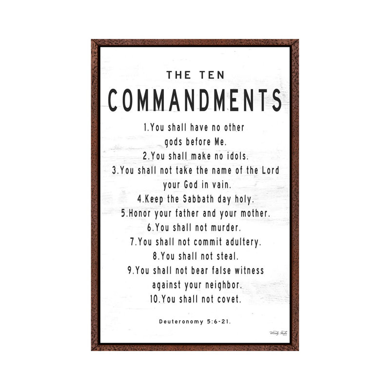 The Ten Commandments by Cindy Jacobs - Print on Canvas, 66.04cm H x 20.32cm W x 3.81cm D, Classic Brown Wood Framed Canvas