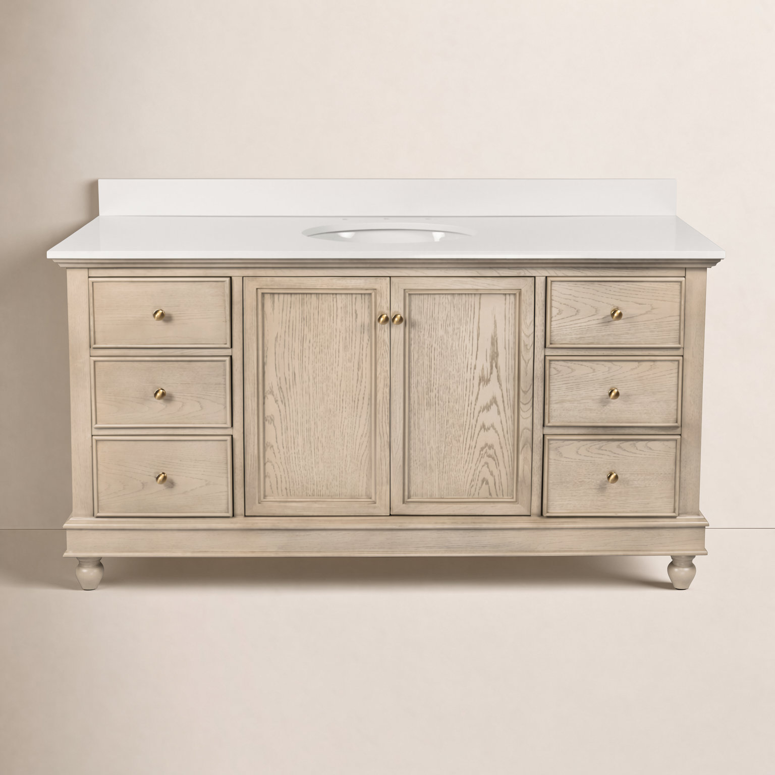 Ferdinand 60'' Single Bathroom Vanity, Greige Oak, Engineered White
