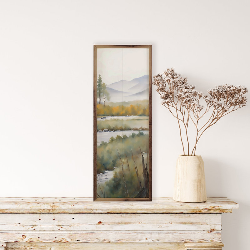 Ruisseau avec de grands arbres, 24" H x 8" W