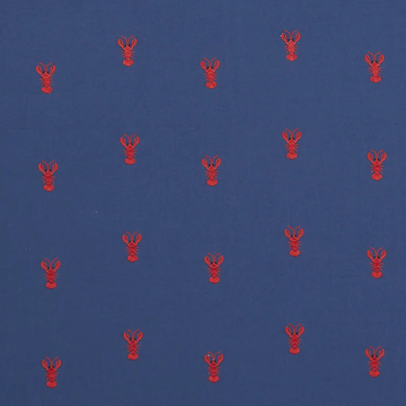 Lobster Embroidery Fabric, Blue/ Dark Blue/ White
