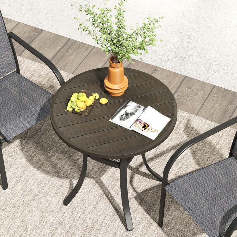 Hobbes 2 - Person Patio Dining Set with Round Table , Cushions Included, Brush Wood Bony/Gray