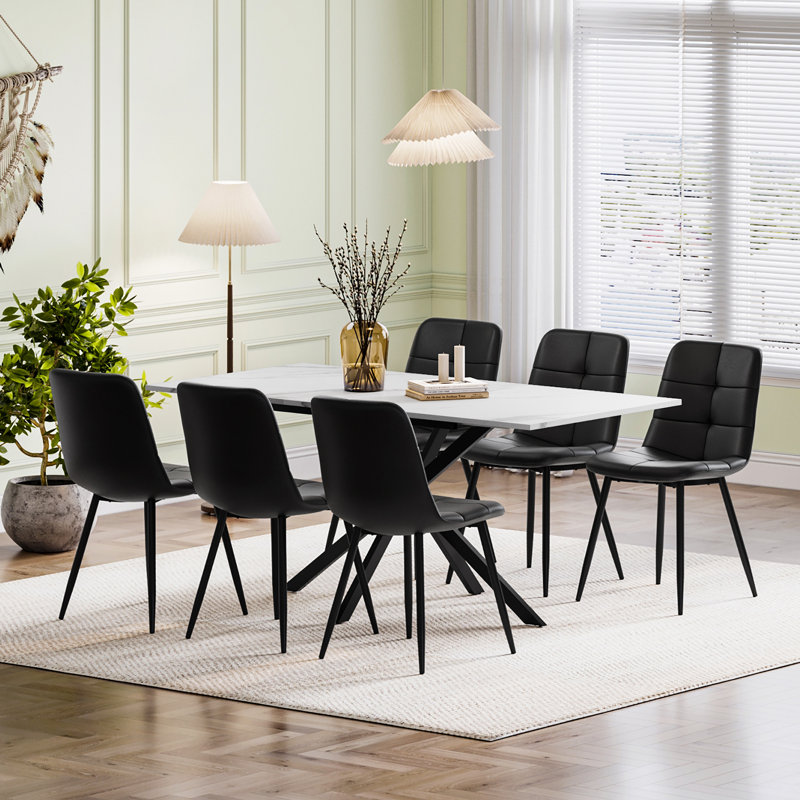 6 - Person Drop Leaf Dining Set, White, Black