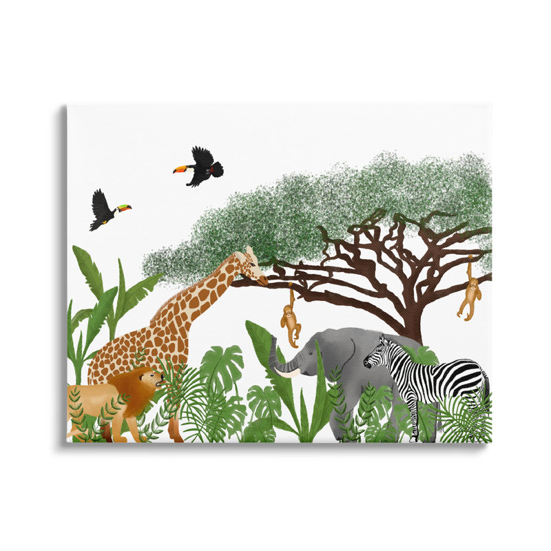«Au-621», toile «Jungle Wildlife Animals Scene on Canvas» par Ale Saiz Studio, impression, H 30 po x l 40 po x P 1,5 po