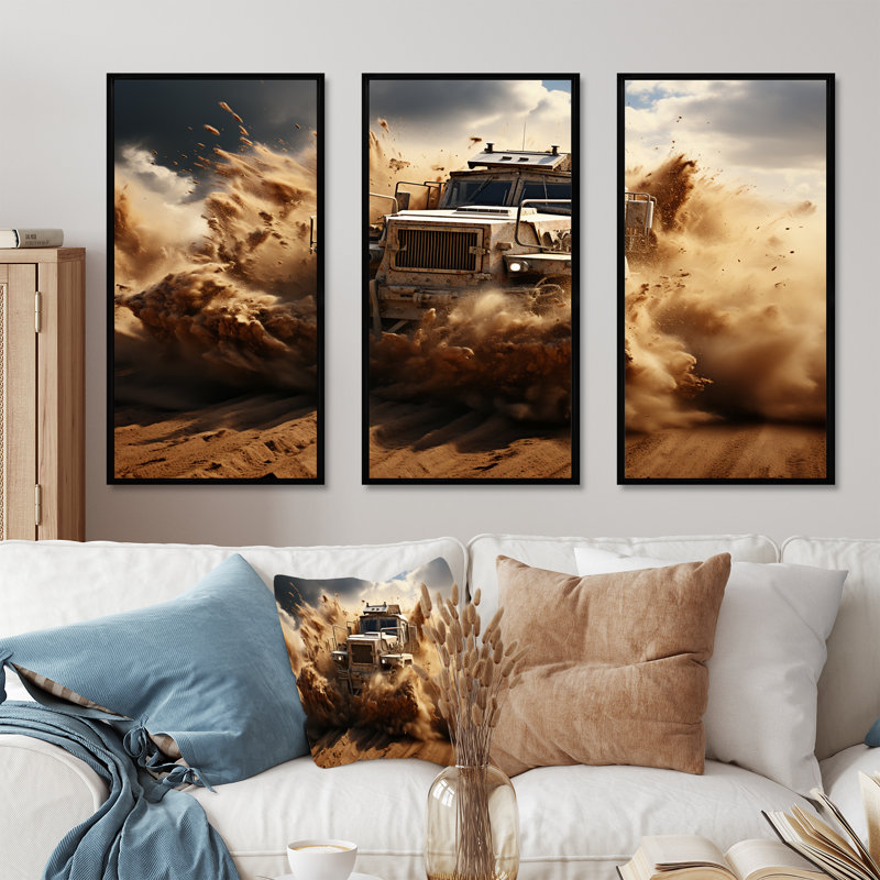 Military Truck Mechanized Warfare - Military Wall Decor Set, Black Floater Framed, 32" H x 48" W x 1" D