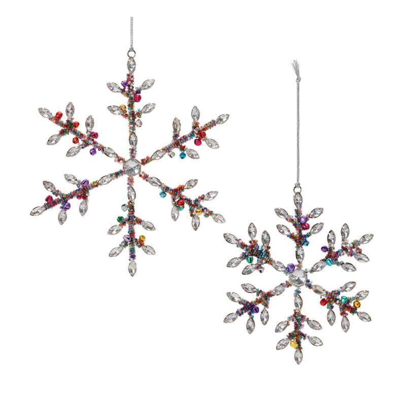 Multicolor Beaded Metal Snowflake Ornaments Set of 12
