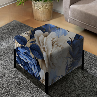 Repose-pieds carré bleu à motif floral victorien Blue Renaissance Roses