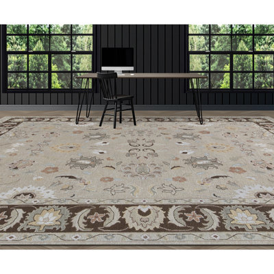 Tapis beige et brun noué à la main de haute qualité