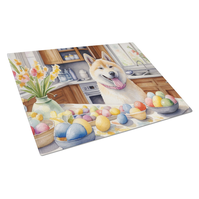 Decorating Easter Akita Glass Cutting Board