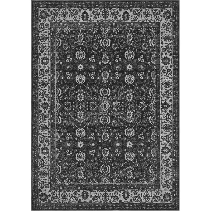Non-Slip Washable Kitchen & Hallway Runner Rug, Low Pile Vintage Floral, Stain Resistant, Rectangle 5' x 7'