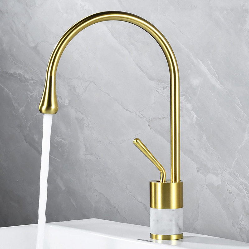 Medium Body Bathroom Basin Faucet With Marble, Gold