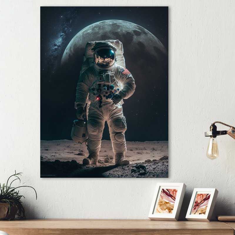 Spaceman on the Moon III - reproduction d'art sur toile, H 32 po x l 16 po x P 1 po, Toile tendue