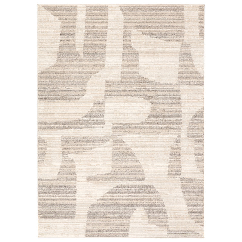 Vibe by Union Rustic Loehrke Powerloomed Abstract Tan/Taupe Area Rug, Rectangle 5' x 8'