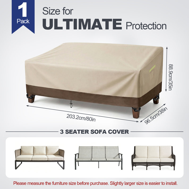 600D Oxford Fabric Heavy Duty 3-Seater Outdoor Sofa Cover, All-Weather Waterproof Patio Furniture Cover with Air Vent and Reinforced Handles