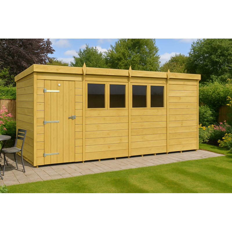 15ft x 5ft Pent Shed - Single Door with Windows