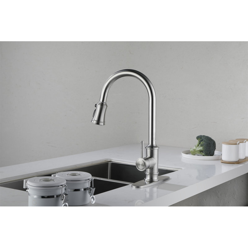 Single Handle High Arc Pull Out Kitchen Faucet,Single Level Stainless Steel Kitchen Sink Faucets With Pull Down Sprayer