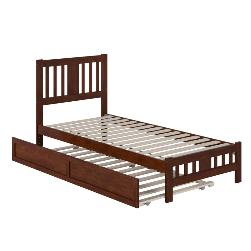 Anakin Solid Wood Platform Bed with Matching Trundle, Walnut, Twin XL