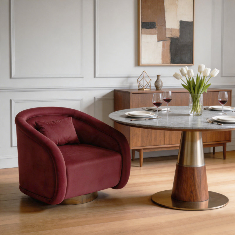 Chaise de salon standard en tissu d'ameublement pivotant, Wine Red Velvet