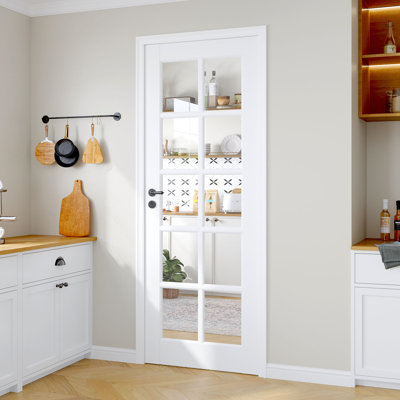 Primed Clear Glass 10-Lite Solid And Manufactured Wood Double Slab Doors Without Frame And Hardware Kit