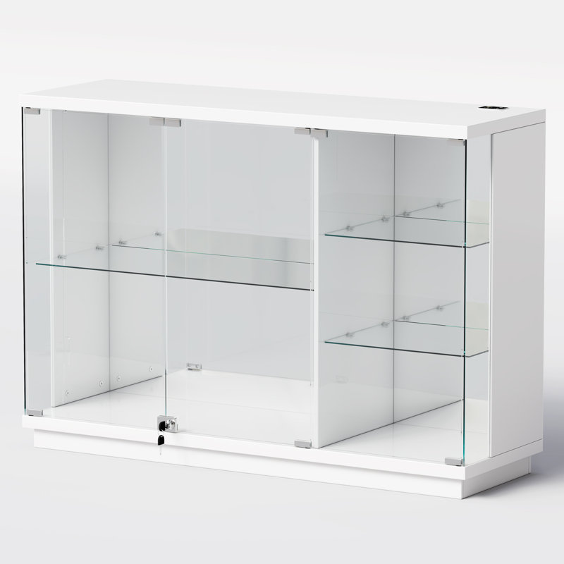 Premium Display Sideboard with Tri-Color Sensor, Removable Glass Shelves and Lock, White