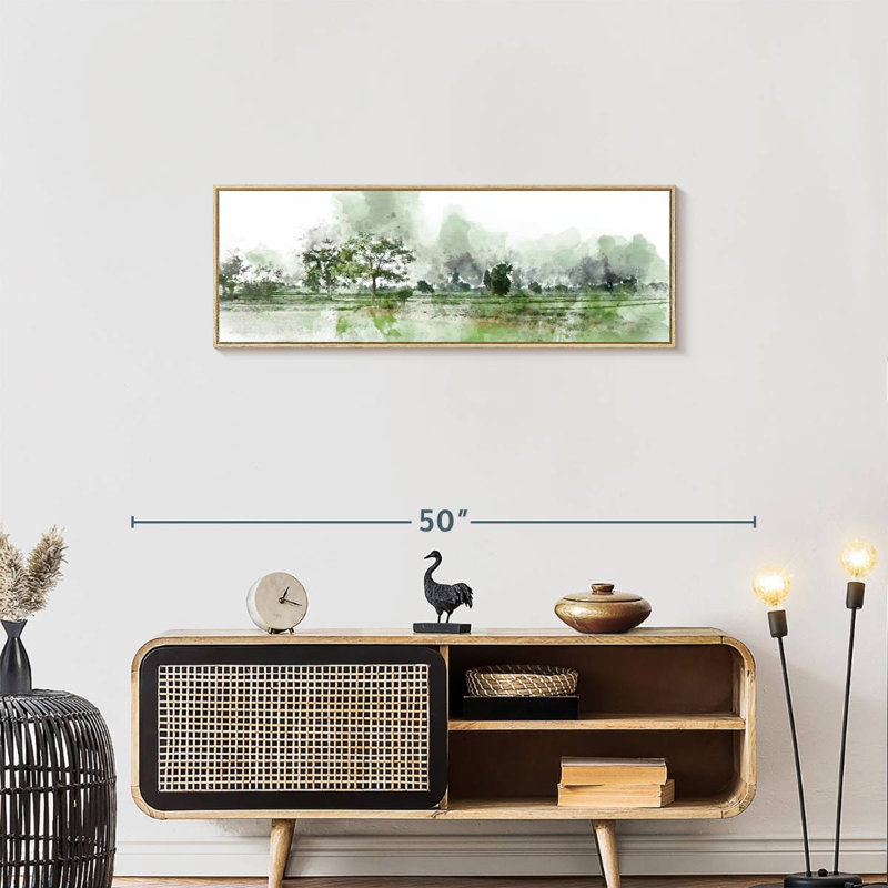 Champ paysage Pawlak, Cadre flottant en bois naturel, 37 po x 13 po