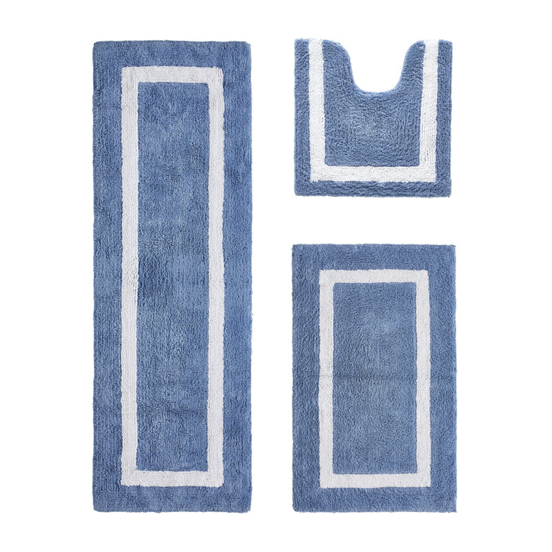 Ensemble de tapis de salle de bain réversible 100% coton ultra doux 3 pièces Atle, 3PC (20" x 20" | 21" x 34" | 20" x 60")