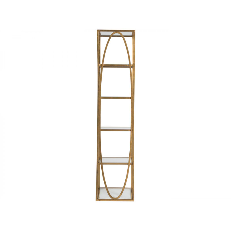 18"W x 19"D x 80"H  5-Tier Metal Designs Ellipse Slim Etagere, (5 Shelves) 80" H x 18" W x 19" D, Gold Leaf