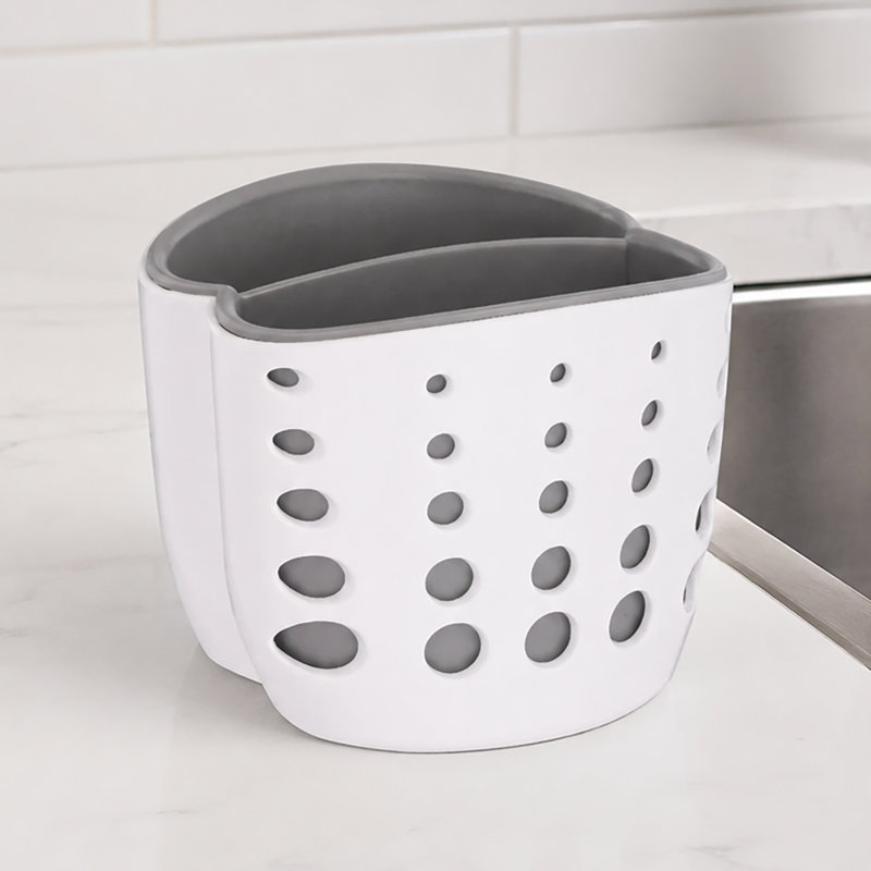 Support de rangement pour lavabo et éponge à double couche blanc et gris