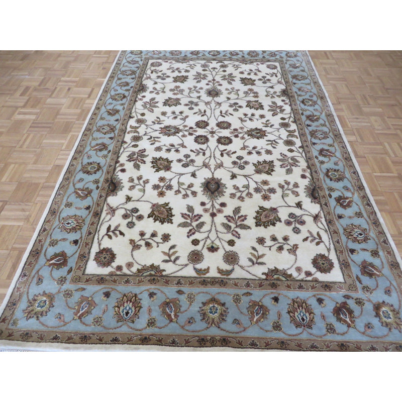 Tapis de zone en laine 6 pi x 9 pi 3 po one-of-kind noué la blue Beane