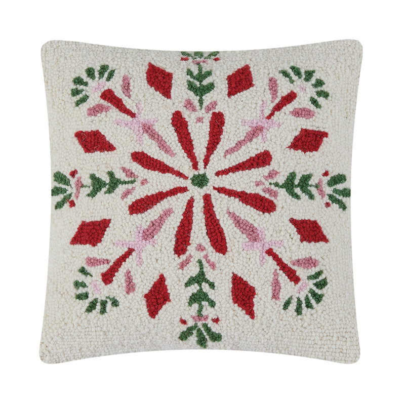 Festive Folk Snowflake Wool Hook Holiday Pillow