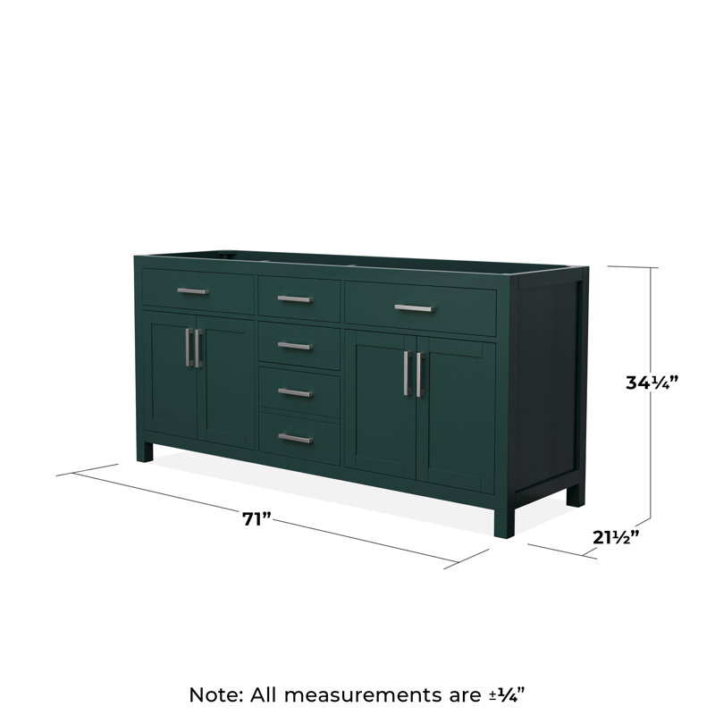 Base de meuble-lavabo double autoportant de 71 po Beckett, Vert / nickel brossé