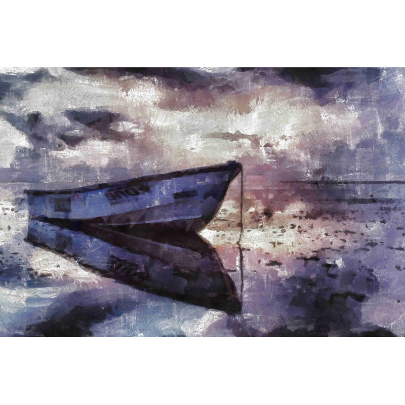 «Painted Gray Boat On Water», reproduction sur toile tendue, H 32 po x l 48 po