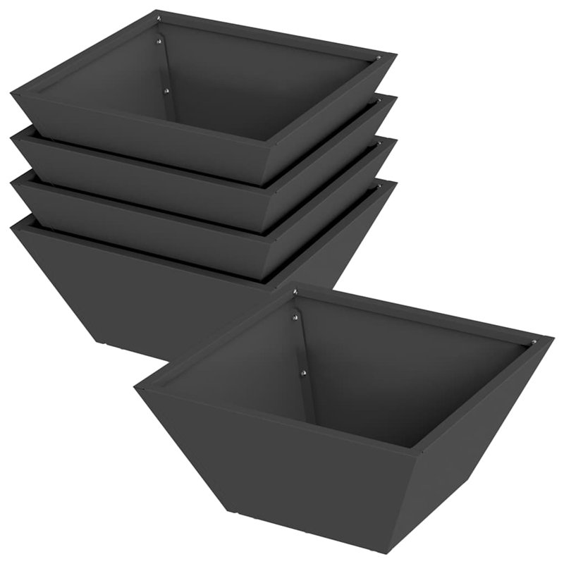 Garden Planter Decor Metal Trapezoidal Outdoor Modern Terrace Holder, 15cmH x 35cmW x 35cmD, Black
