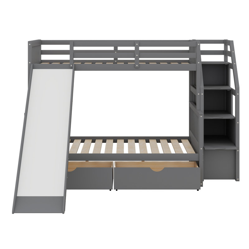 Lit superposé avec tiroirs, rangement et glissade, Grey