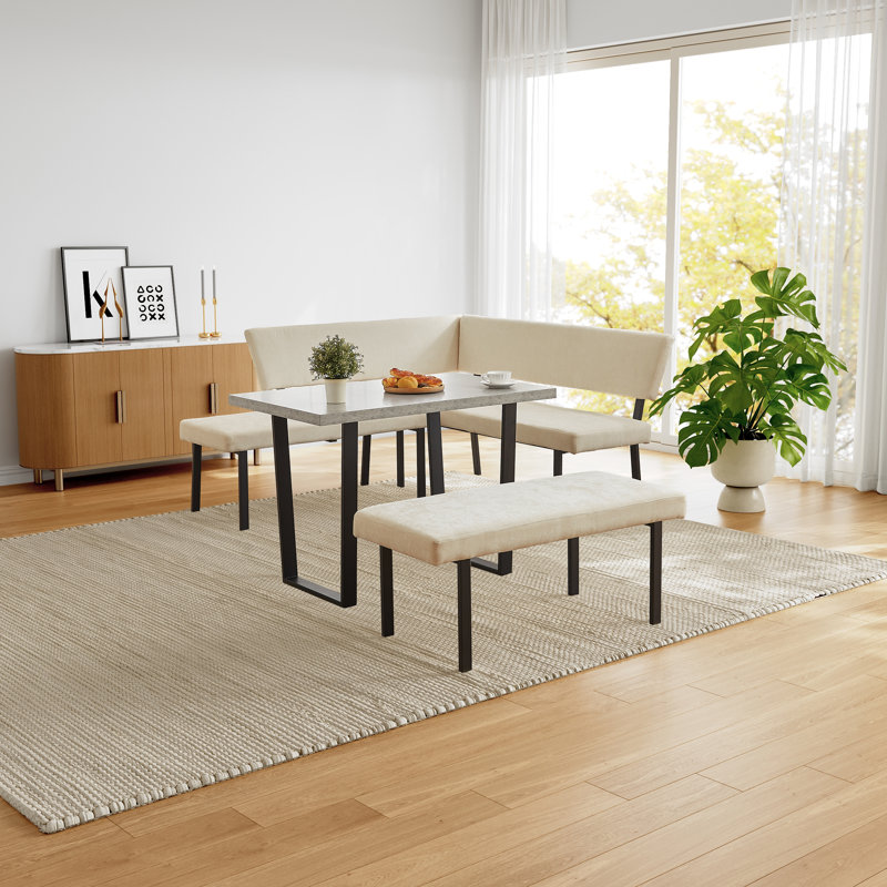 Banc moderne de 43,3 pouces en tissu doux de qualité supérieure avec revêtement et pieds en métal, Beige