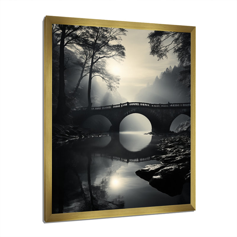 Pont de la sérénité Souali Gray, H 20 po x l 12 po x P 1 po, Encadrement doré
