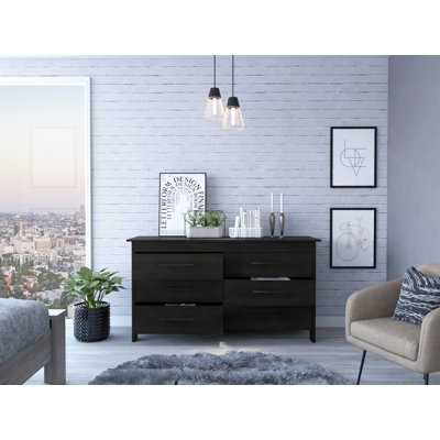 Drawer Dresser, Southington 6-Drawer Rectangle Dresser Black Wengue