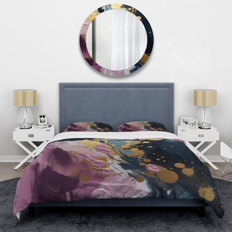 Ensemble de housse de couette en microfibre / polyester mauve et bleu, Housse de couette simple + 1 taie décorative stan