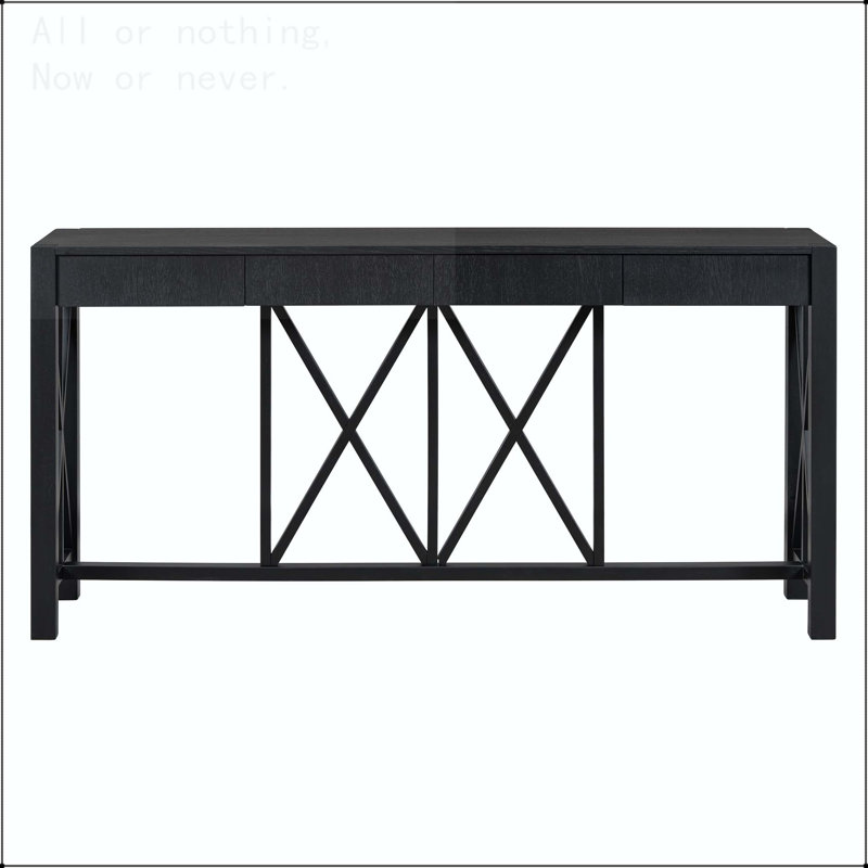 Console en placage d'acacia de 60 pouces avec 4 tiroirs et pieds en X, Noir