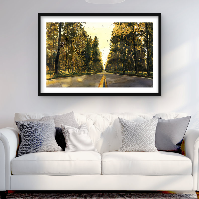 Long Road - imprimé mat encadré jaune pour le décor de la chambre à coucher