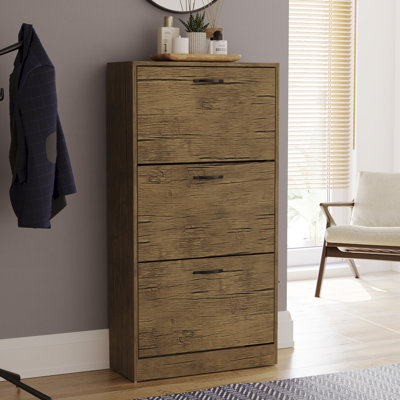 Vida 3 Drawer Flip Down Shoe Storage Free Standing Cabinet For Hallway