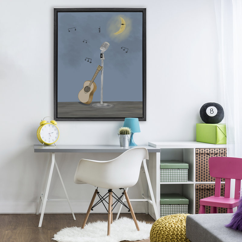 Cadre flottant musique et lune, design par Leslie Hermosa, Cadre flottant noir de jais, H 31 po x l 25 po
