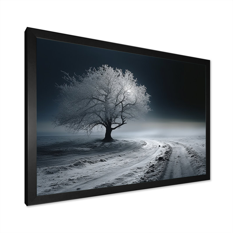 Photographie en noir et blanc d'un arbre d'hiver II sur toile, H 12 po x l 20 po x P 1 po, Cadre photo noir