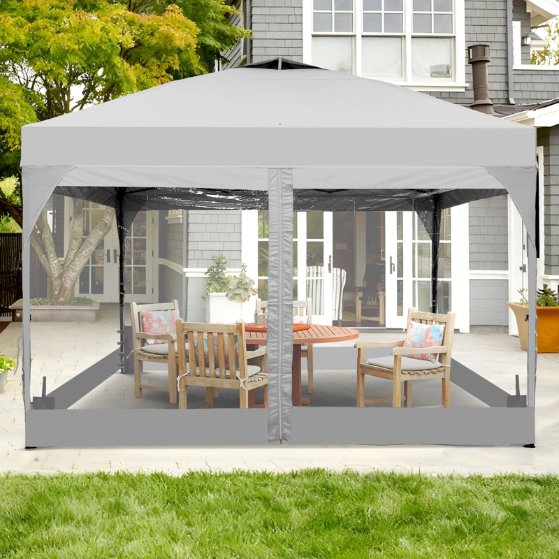 12 Ft X 12 Ft One-Push Set Up Canopy Tents With Sidewalls And Sandbags, White