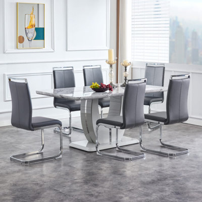 7 Piece - Marbled Dining Table Set