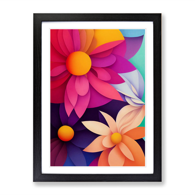 Coplin Floral Block Colours - Single Picture Frame Print, 64cm H x 46cm W x 2cm D, Black