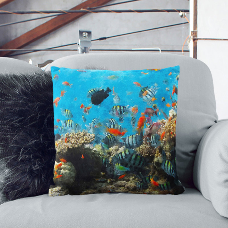 Coral Reef And Fish Vol.2 Square Throw Cushion, Black, 40cm H x 40cm W x 15cm D