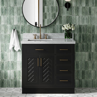 Ensemble de meuble-lavabo rectangulaire rectangulaire gauche 37 po avec comptoir en marbre blanc Carrara